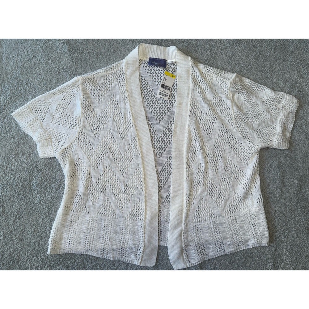 NWT Laura Scott‎ Crochet Missy Cardigan White Womens L